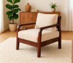 stand wooden sofa single seater in mahogany with cushion - ahd furniture