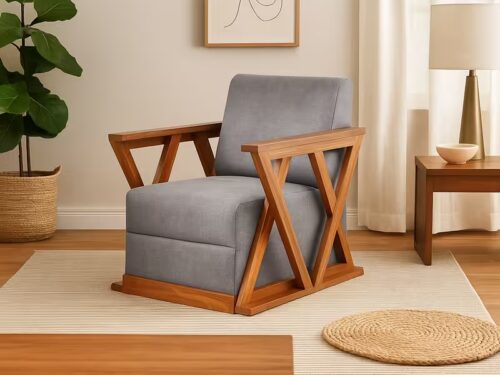 Timeless teak wood 1 seater sofa