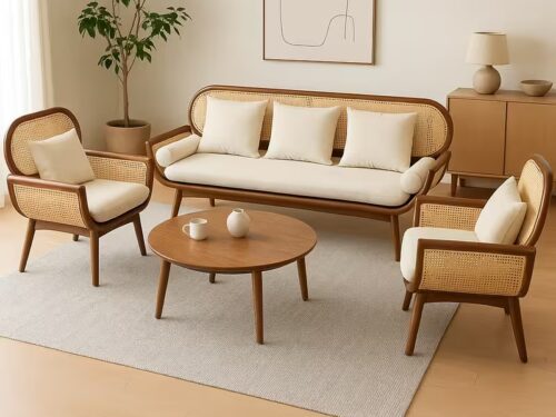 Tropicana 3+1+1 seater wooden teak wood rattan sofa