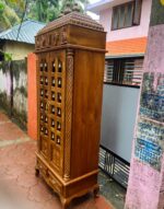 Pooja Unit Big With Spiral Carving Works - Teak Wood, Closed Storage - Image 2
