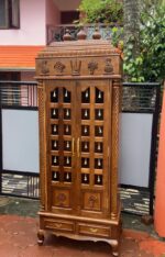 Pooja Unit Big With Spiral Carving Works - Teak Wood, Closed Storage - Image 3