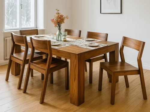 Brunswick 6 Seater Dining Table Set In Teak Wood