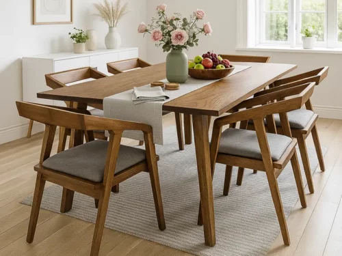 Dima Wooden Dining Table With Nico Wood Dining Chair In Teak Wood