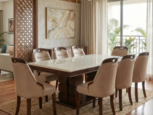 Eden 8 Seater Rectangular Marble Top Dining Table Set