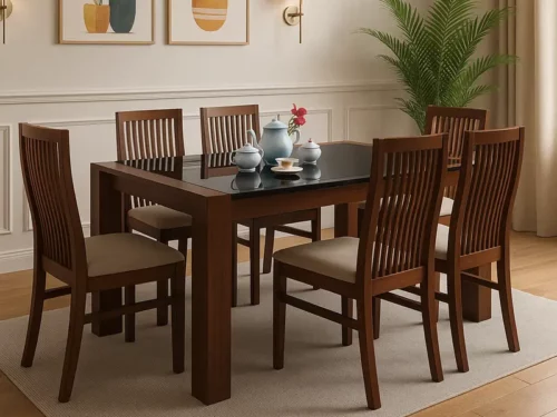 Pico 6 Seater Wooden Dining Table Set In mahogany (1)