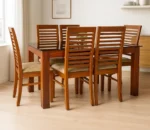 Plain 6 Seater Wooden Dining Table Set With Reaper Chair in Teak Finish