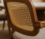 Aurora Marble Dining Table – Fluted Wooden Pedestal Base (6-Seater) - Teak Finish - Image 7