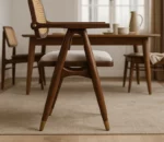 Aurora Marble Dining Table – Fluted Wooden Pedestal Base (6-Seater) - Teak Finish - Image 4