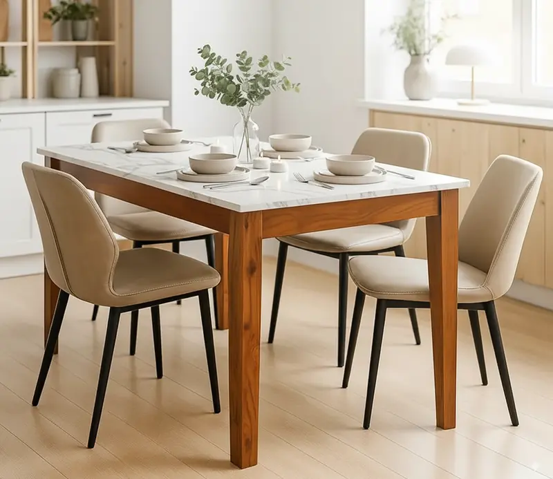 Geon 6 Seater Wooden Dining Table Set with Marble Top – Premium Teak Wood Finish_result Geon 6 Seater Wooden Dining Table Set with Marble Top – Premium Teak Wood Finish