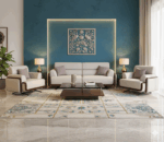 Modern Beige Upholstered Sofa Set with Wooden Trim – 3+1+1 (1)