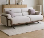 Modern Beige Upholstered Sofa Set with Wooden Trim – 3+1+1