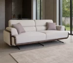 Modern Beige Upholstered Sofa Set with Wooden Trim – 3+1+1