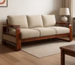 Oslo Mahogany Wooden Sofa with Teak Finish, High Density Cushion With Spring