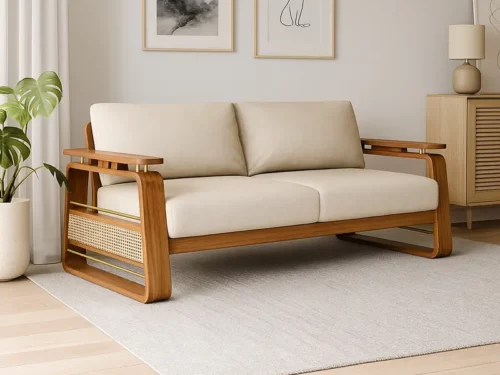 Oslo Scandinavian Mahogany Wood Sofa – Teak Finish (3)