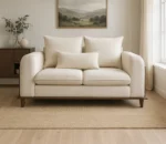 Tevora – Modern Fabric Sofa Set with Solid Teak Wood Frame, Beige Upholstery