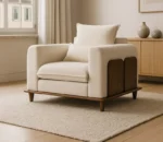Tevora – Modern Fabric Sofa Set with Solid Teak Wood Frame, Beige Upholstery