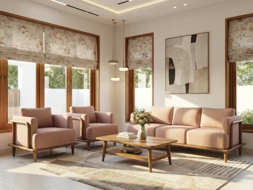 Blushwood Wooden Sofa Set In Mahogany