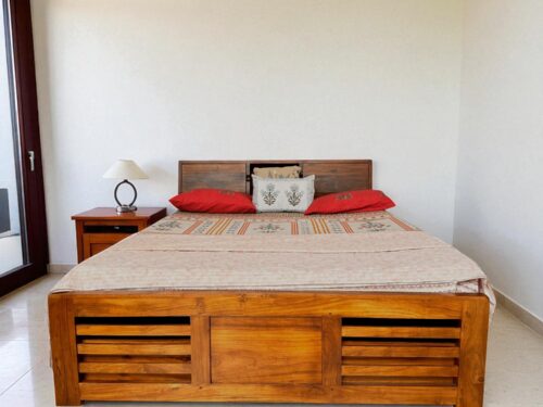 Iris Queen Size Bed Wooden Head With Full Storage In Teak Wood