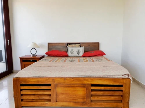 Iris Queen Size Bed Wooden Head With Full Storage In Teak Wood
