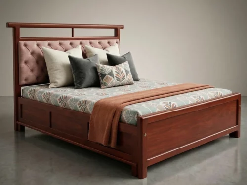 Kyoto Queen Size Wooden Bedin Mahogany Wood Without Storage3