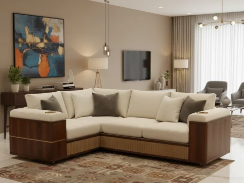 Astra fabric corner wooden sofa