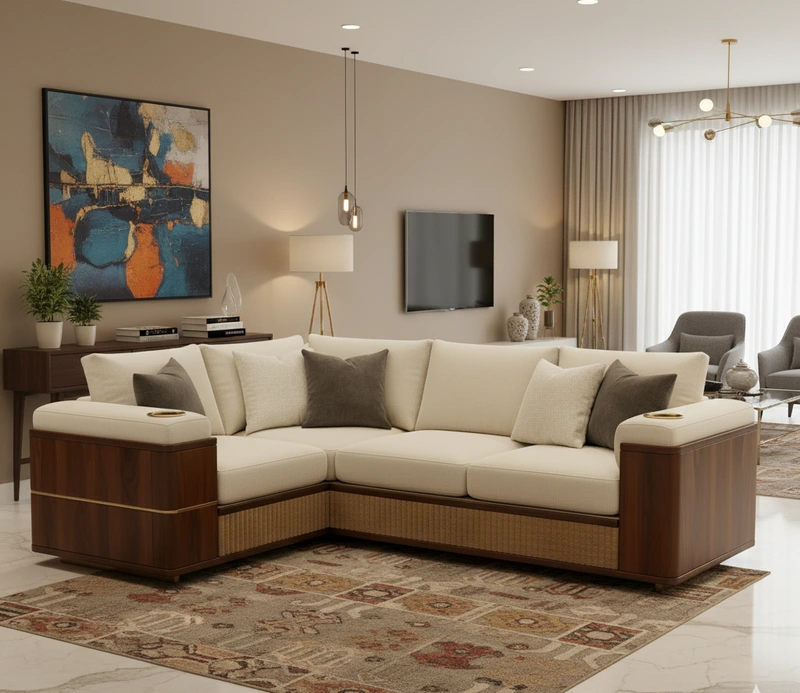Astra fabric corner wooden sofa