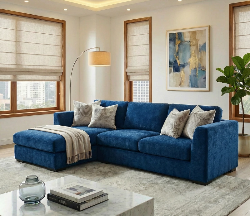 L-shaped Velvet Sectional Sofa with Chaise