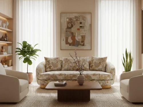 Golden Floral Fabric Sofa 3 Seater (6)