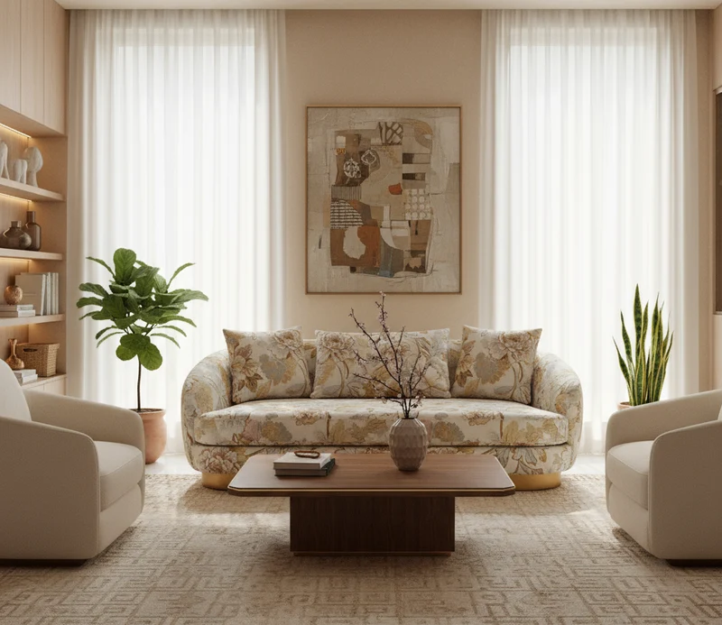 Golden Floral Fabric Sofa 3 Seater (6)