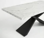 Minimalist Marble-Top Dining Table with Geometric Black Metal Base — 6-Seater