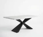 Minimalist Marble-Top Dining Table with Geometric Black Metal Base — 6-Seater