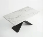 Minimalist Marble-Top Dining Table with Geometric Black Metal Base — 6-Seater