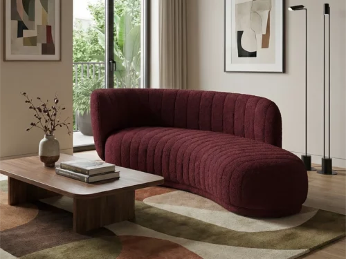 Aurora Curved Fabric Sofa Maroon