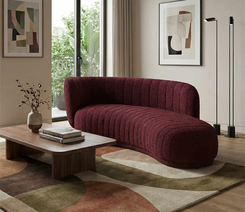 Aurora Curved Fabric Sofa Maroon