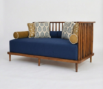 Miraa 3 Seater Wooden Sofa In Teak Wood blue