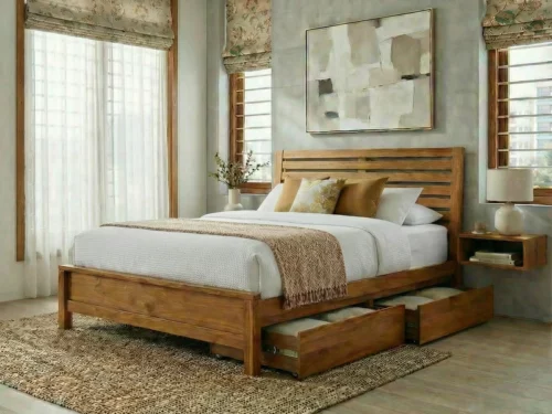 Rustic Teak Platform Bed with Under-Bed Drawers (1)_result