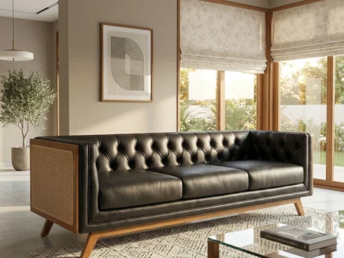 Midtown Cane 3 Seater Wooden Sofa