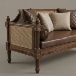 Victorian Cane-Back 3 seater wooden sofa in teak wood (5)
