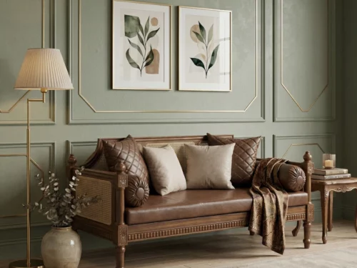 Victorian Cane Back Wooden Sofa