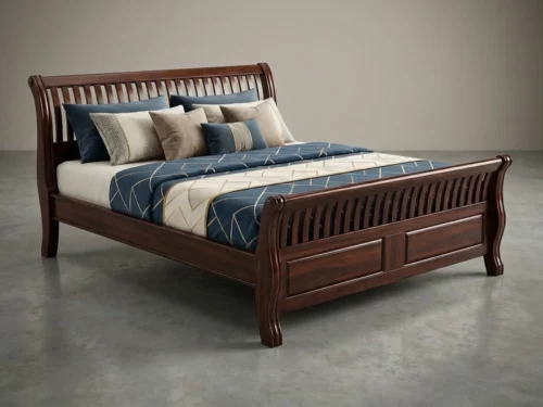 Gemma Wooden Queen Size Bed In Mahogany Wood 2