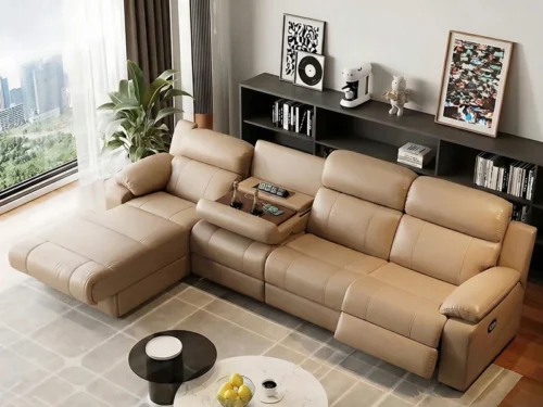Bruno Premium L Shaped Recliner Sofa With Left Aligned Chaise Beige