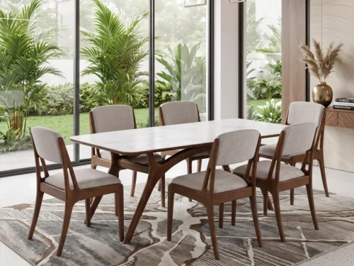 Lumina Artificial Tile Dining Table Set With Wooden Base