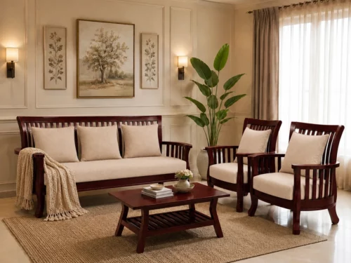Urban Sofa Set 311 In Mahogany Wood