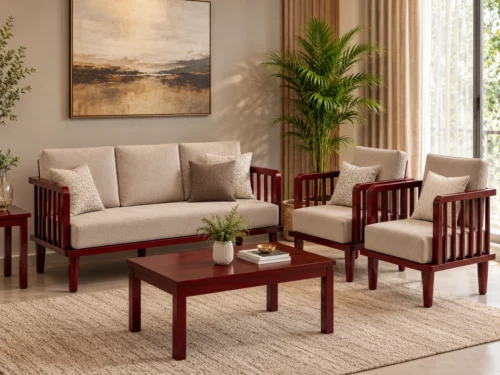 Venza Sofa Set In Mahogany Wood