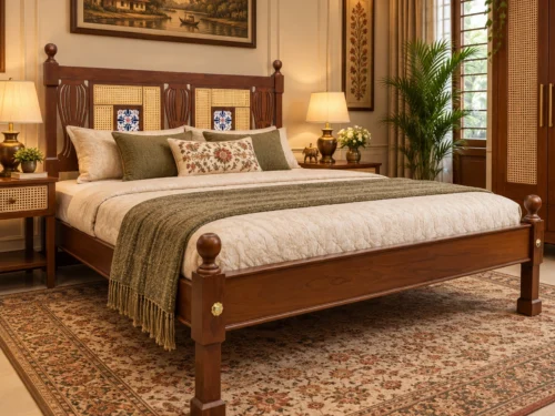 Ananta Classic Queen Size Cot In Teakwood 2