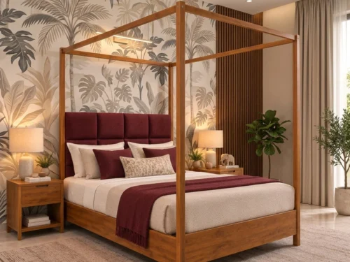 Aurelio King Size Wooden Poster Cot B2 In Teak Wood 1