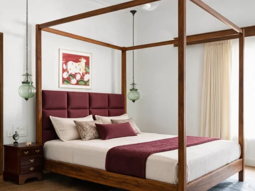 Aurelio Queen Size Wooden Poster Cot B2 In Teak Wood