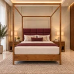 Aurelio Queen Size Canopy Cot In Teak Wood 1