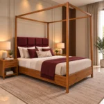 Aurelio Queen Size Canopy Cot In Teak Wood 6