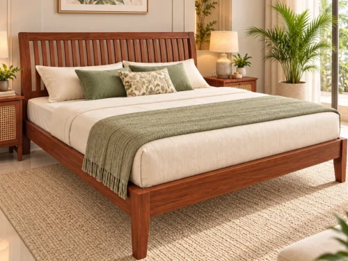 Faro B2 Queen Size Cot In Mahogany Wood 7